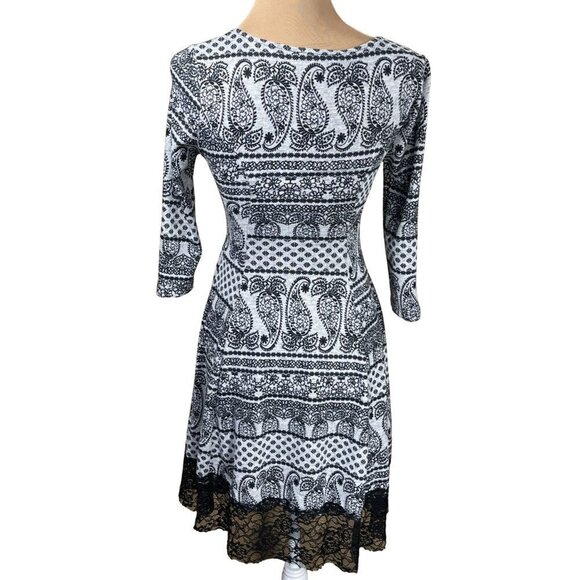 Altar'd State Fit and Flare Dress Scoop Neck Lace Trim Black Grey Size XS Extra - Picture 3 of 7